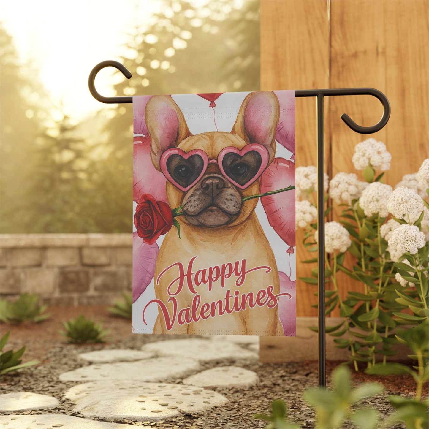 Fawn French Bulldog Valentines Day Garden Flag
