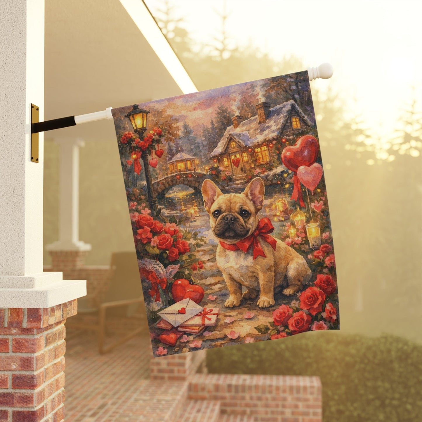 Fawn French Bulldog Valentines Day Garden Flag