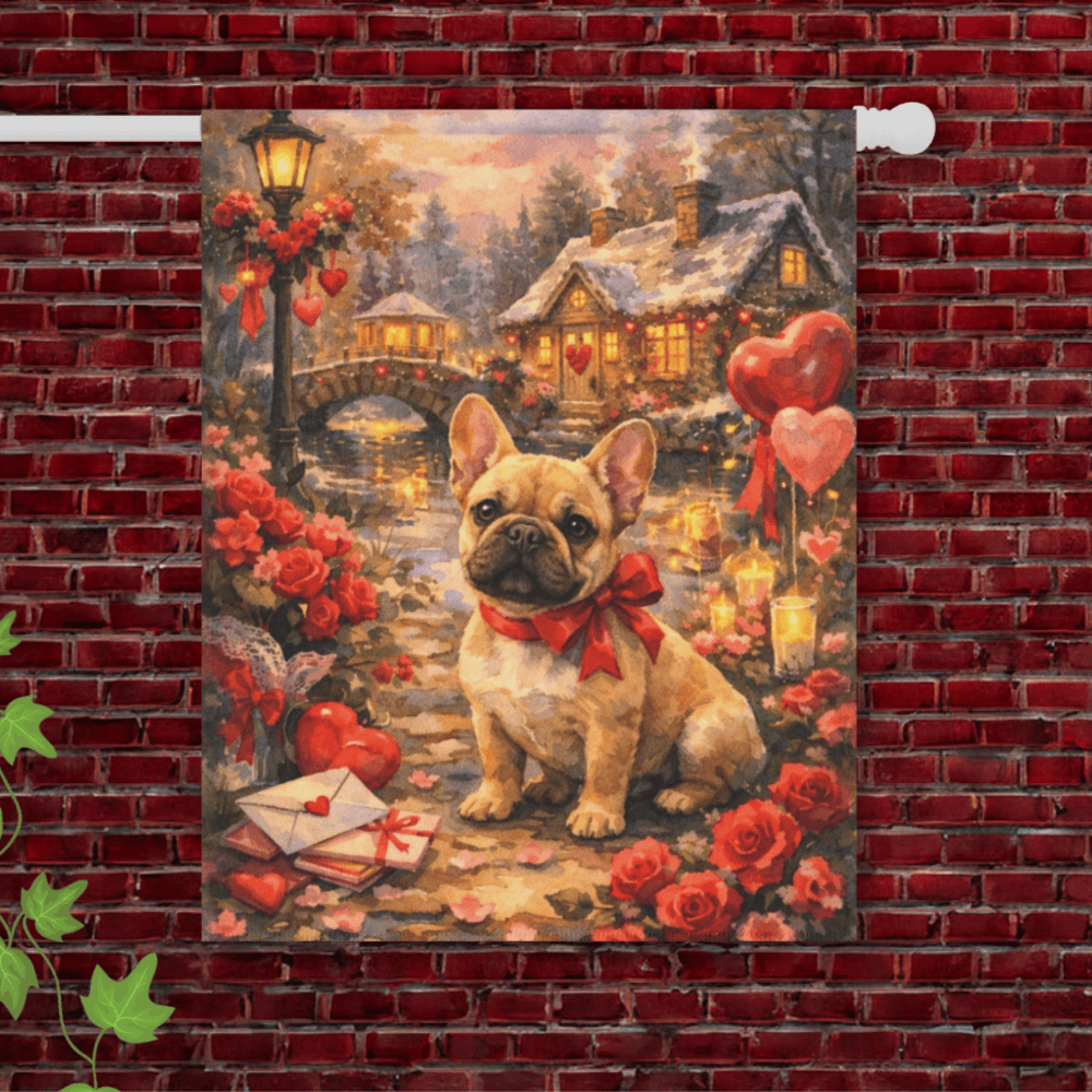Fawn French Bulldog Valentines Day Garden Flag 24.5'' × 32''