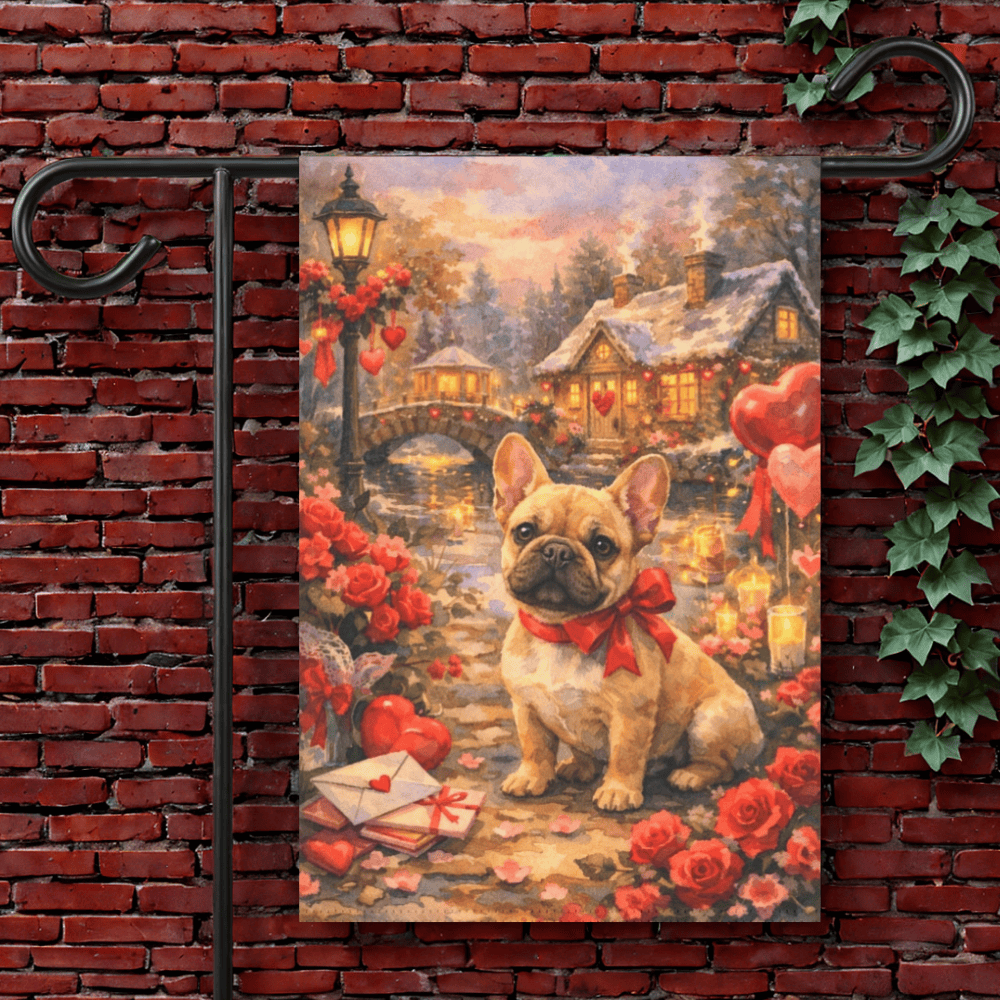 Fawn French Bulldog Valentines Day Garden Flag 12'' × 18''