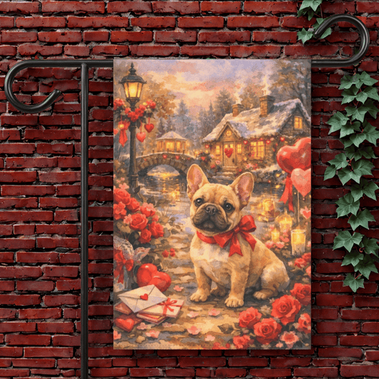Fawn French Bulldog Valentines Day Garden Flag 12'' × 18''