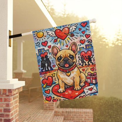 Fawn French Bulldog Valentines Day Graffiti Garden Flag