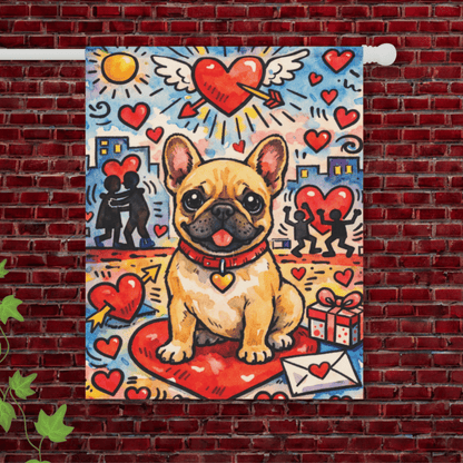 Fawn French Bulldog Valentines Day Graffiti Garden Flag 24.5'' × 32''