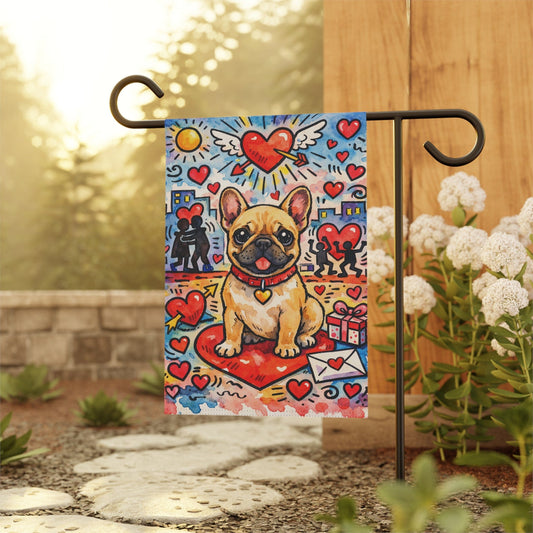 Fawn French Bulldog Valentines Day Graffiti Garden Flag