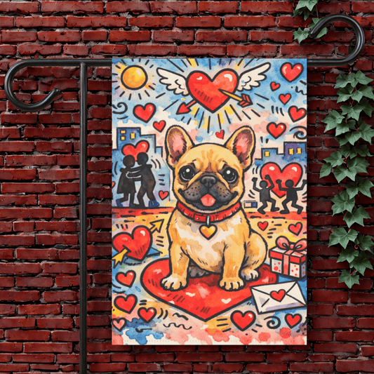 Fawn French Bulldog Valentines Day Graffiti Garden Flag 12'' × 18''