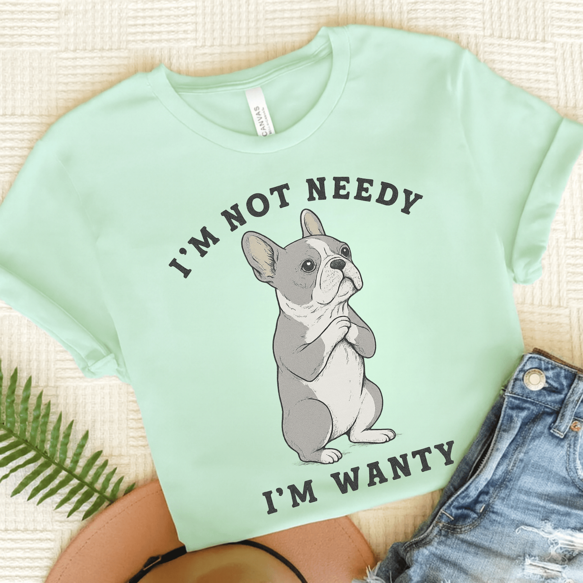 Fawn French Bulldog Wanty TShirt Heather Mint