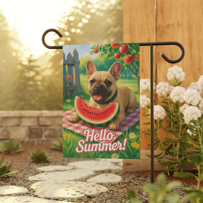 Printify Garden Flag Fawn French Bulldog Watermelon Garden Flag