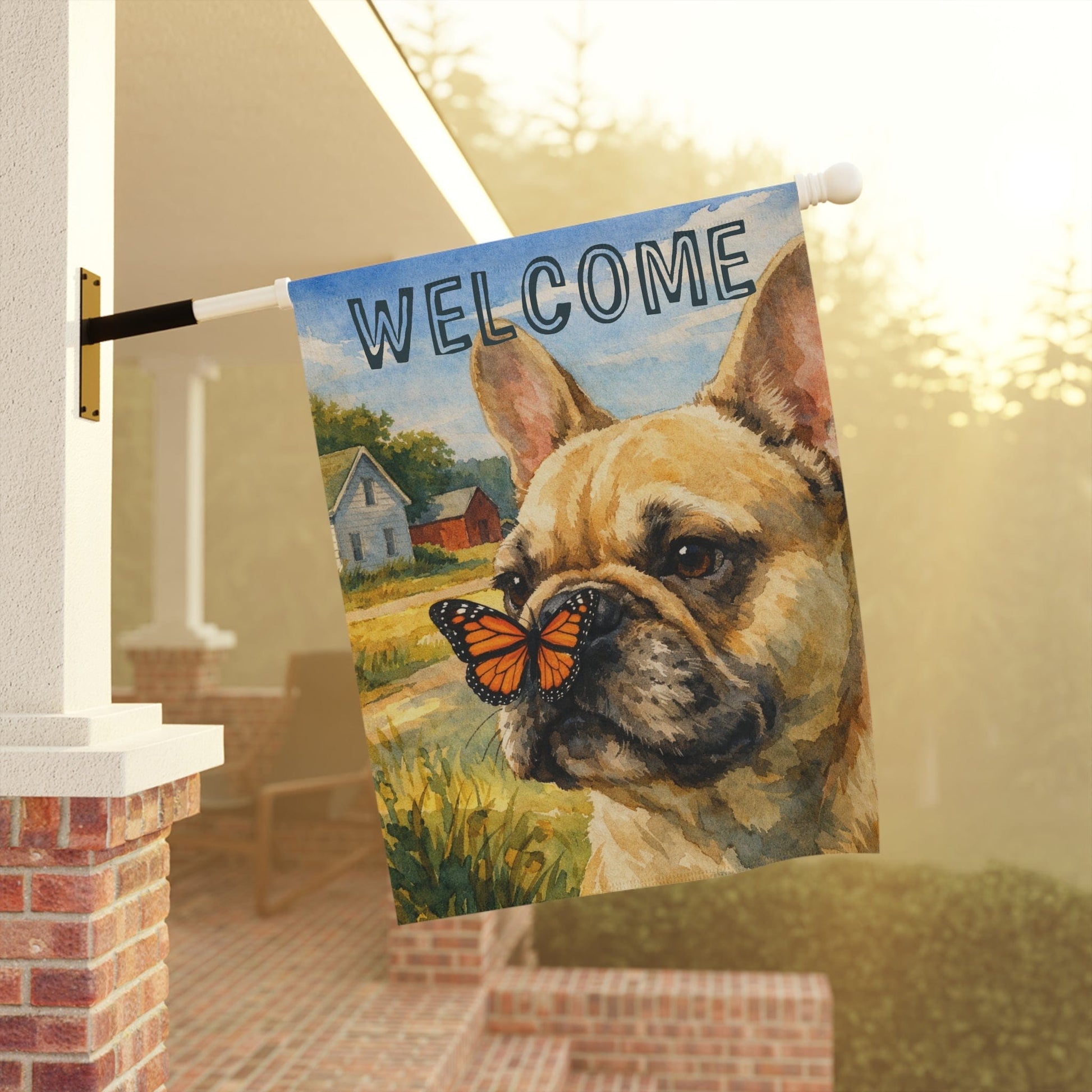 Customizable Frenchie Welcome Butterfly Garden Flag