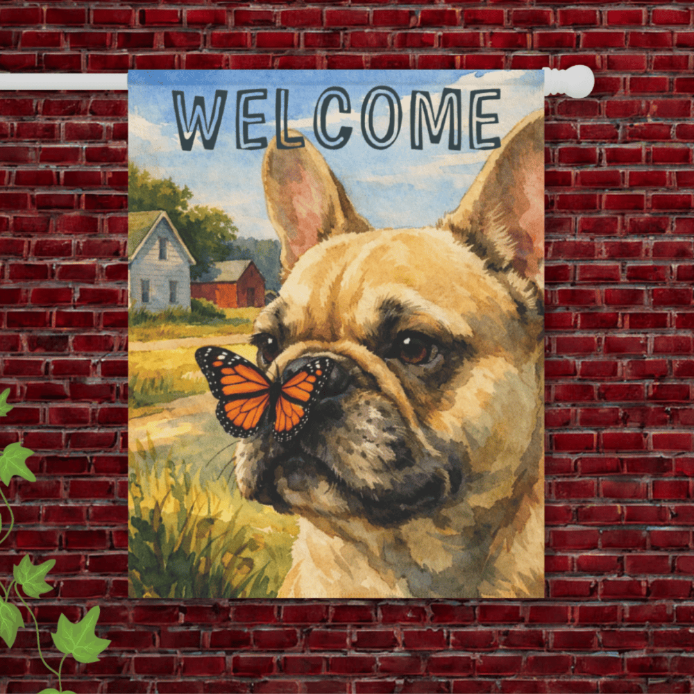 Customizable Frenchie Welcome Butterfly Garden Flag 24.5'' × 32''