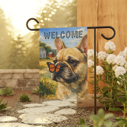 Customizable Frenchie Welcome Butterfly Garden Flag