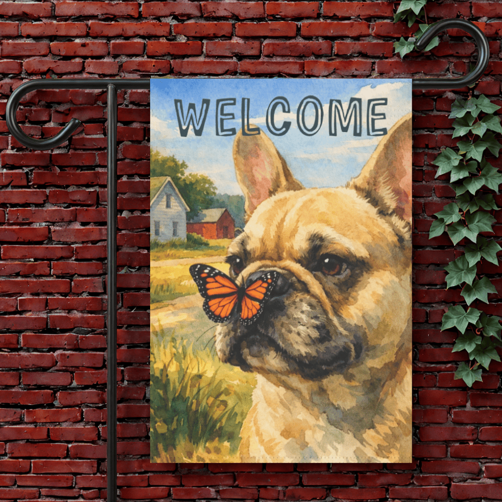 Customizable Frenchie Welcome Butterfly Garden Flag 12'' × 18''