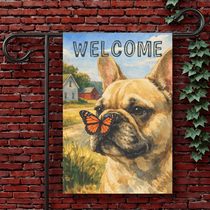 Customizable Frenchie Welcome Butterfly Garden Flag 12'' × 18''