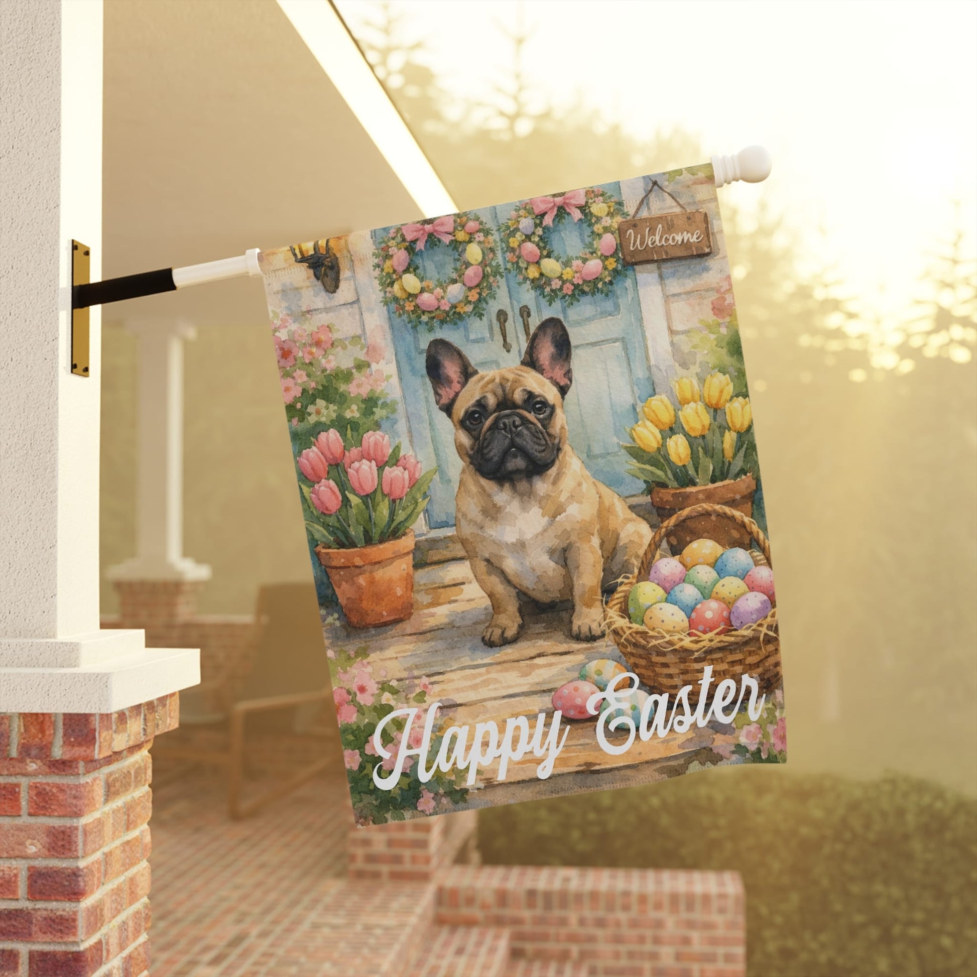 Fawn French Bulldog Welcome Easter Yard Flag