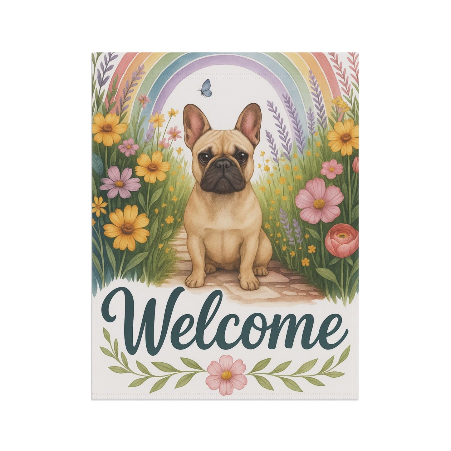 Printify Garden Flag Fawn French Bulldog Welcome Garden Flag