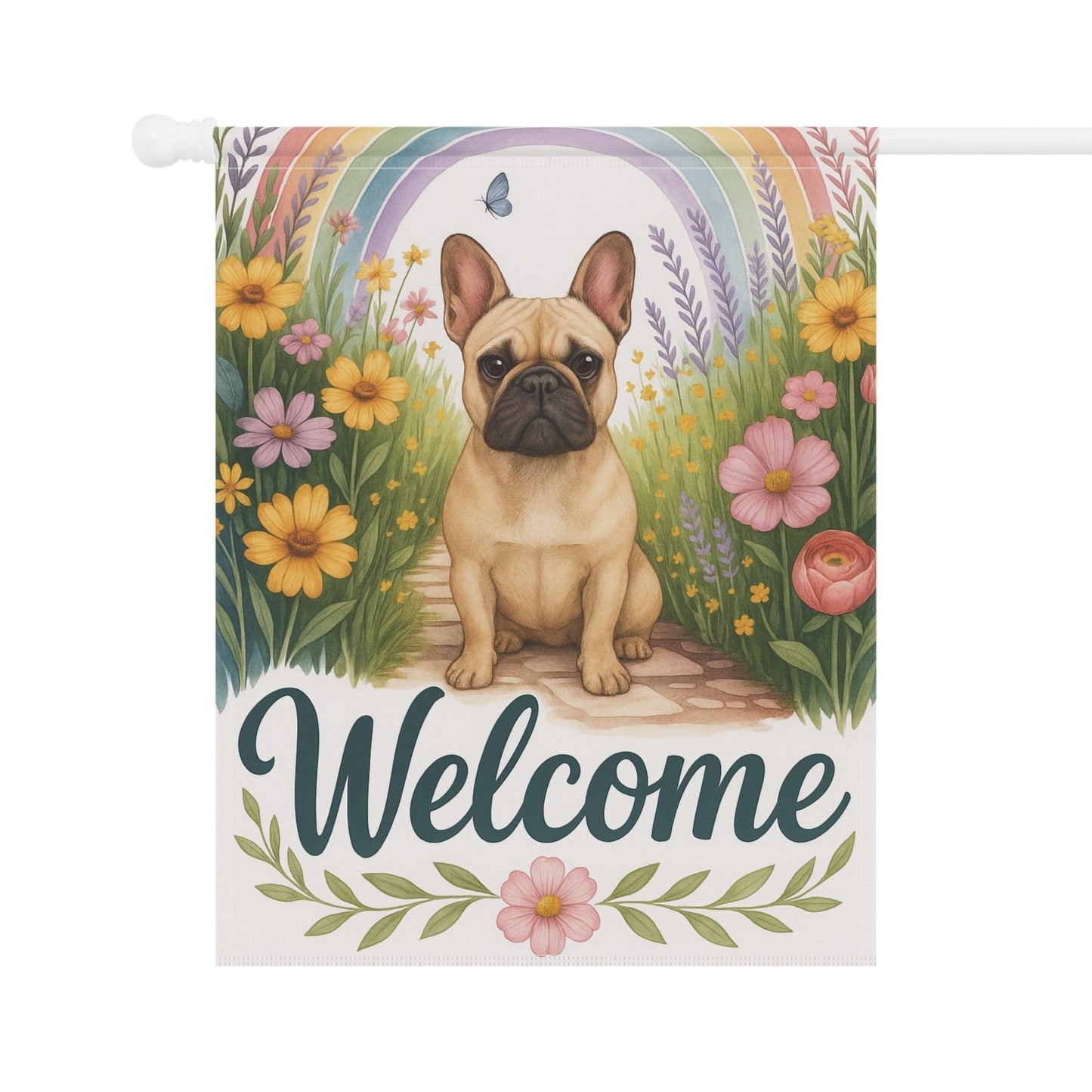 Printify Garden Flag Fawn French Bulldog Welcome Garden Flag