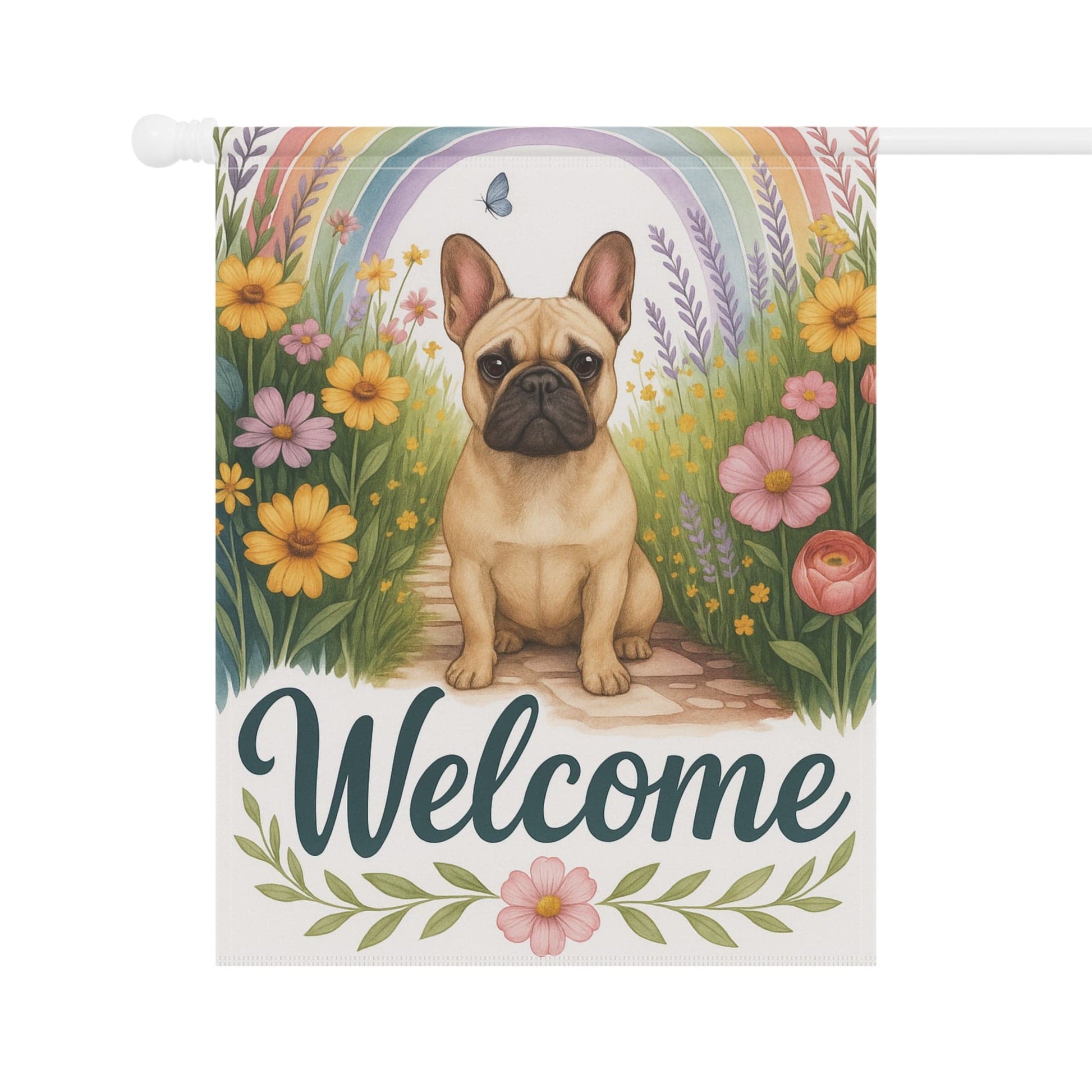Printify Garden Flag Fawn French Bulldog Welcome Garden Flag