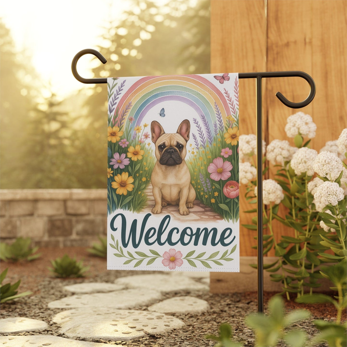 Printify Garden Flag Fawn French Bulldog Welcome Garden Flag