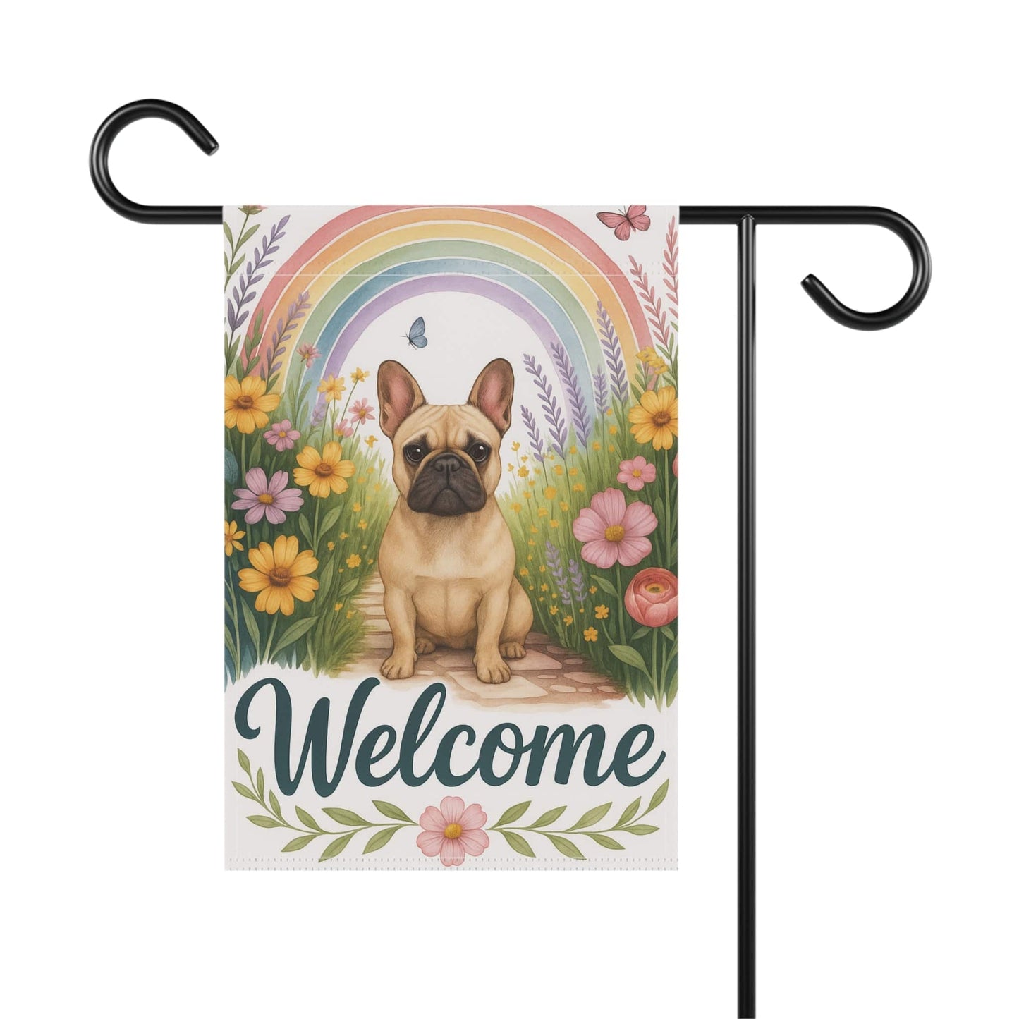 Printify Garden Flag Fawn French Bulldog Welcome Garden Flag