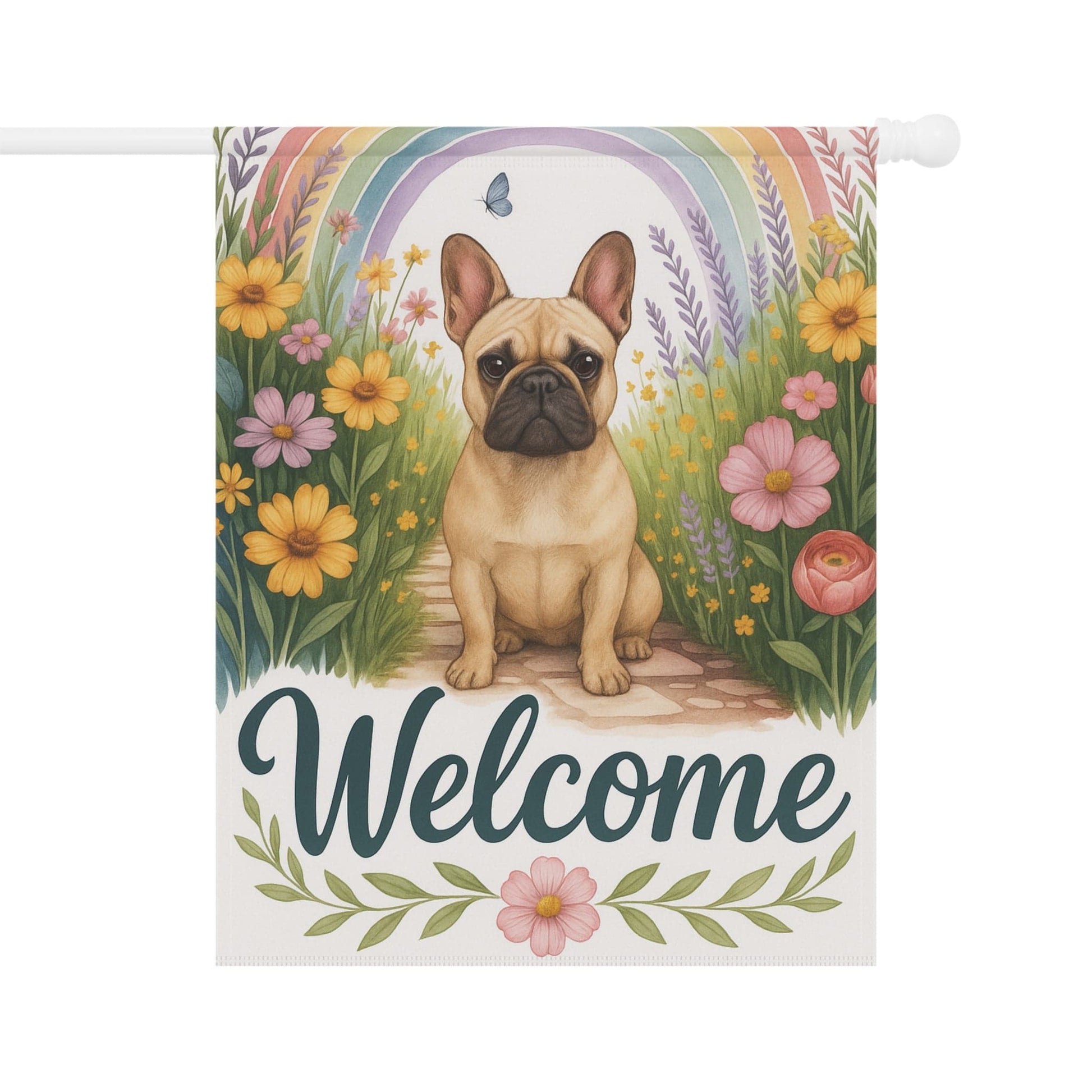 Printify Garden Flag Fawn French Bulldog Welcome Garden Flag