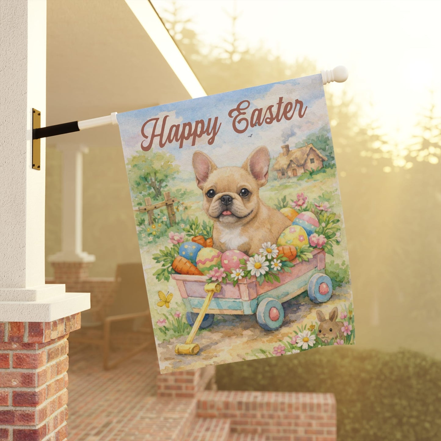 Fawn French Bulldog Welcome Wagon Easter Yard Flag