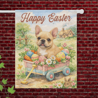 Fawn French Bulldog Welcome Wagon Easter Yard Flag 24.5'' × 32''