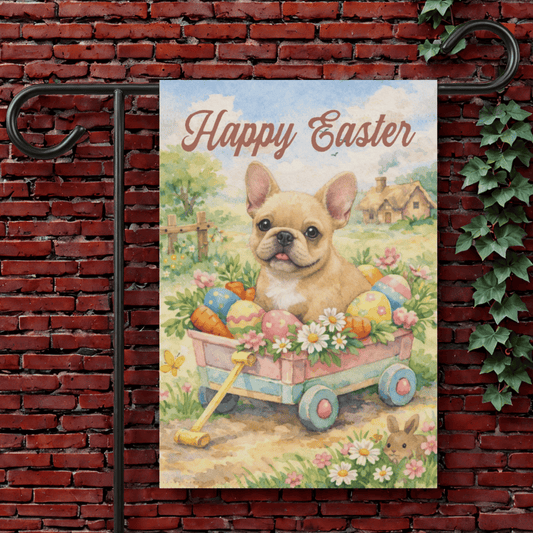 Fawn French Bulldog Welcome Wagon Easter Yard Flag 12'' × 18''