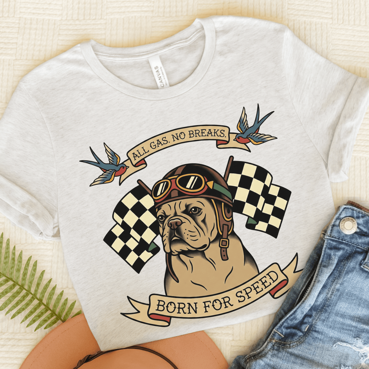 Fawn Frenchie Racing Speed Unisex Tshirt Ash