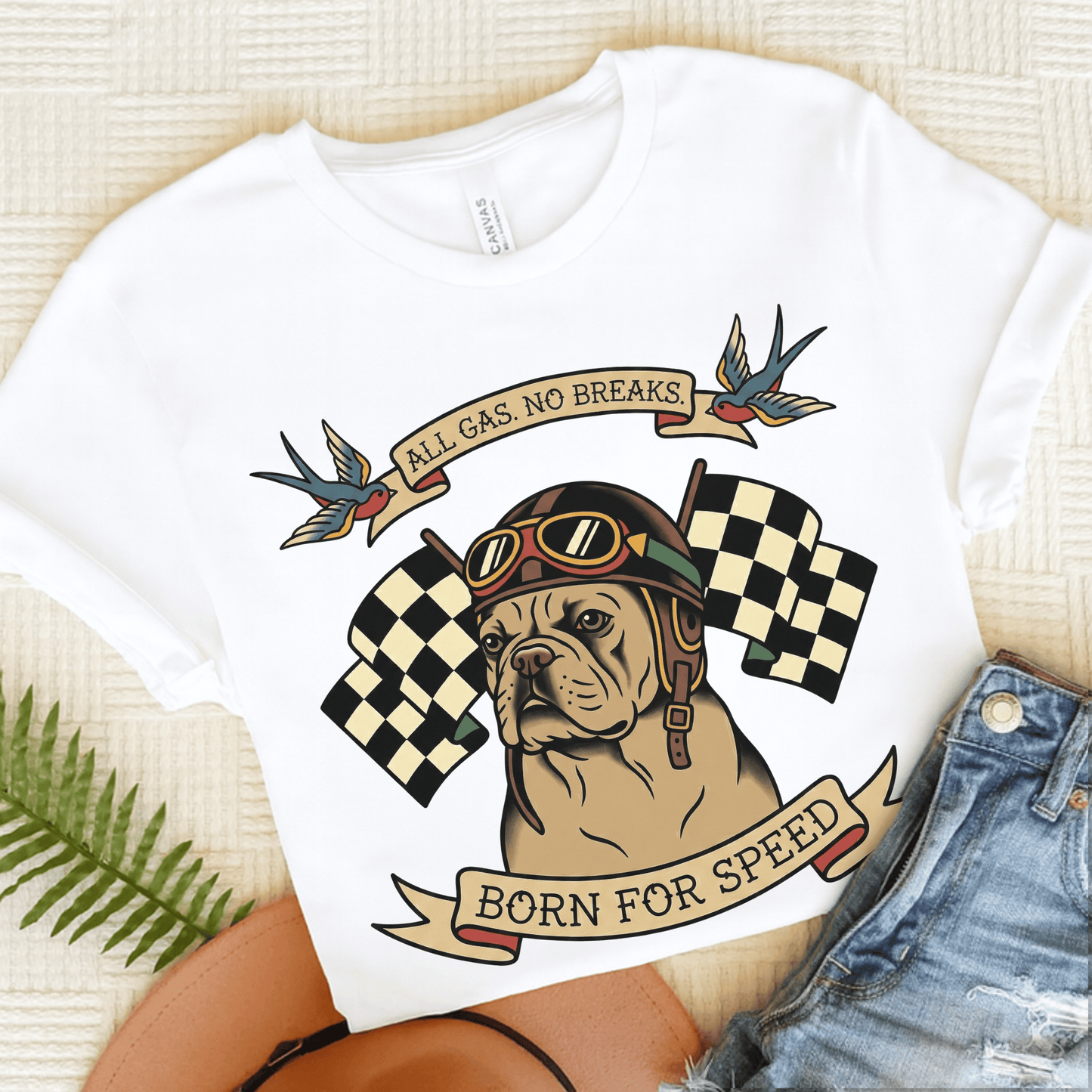 Fawn Frenchie Racing Speed Unisex Tshirt White