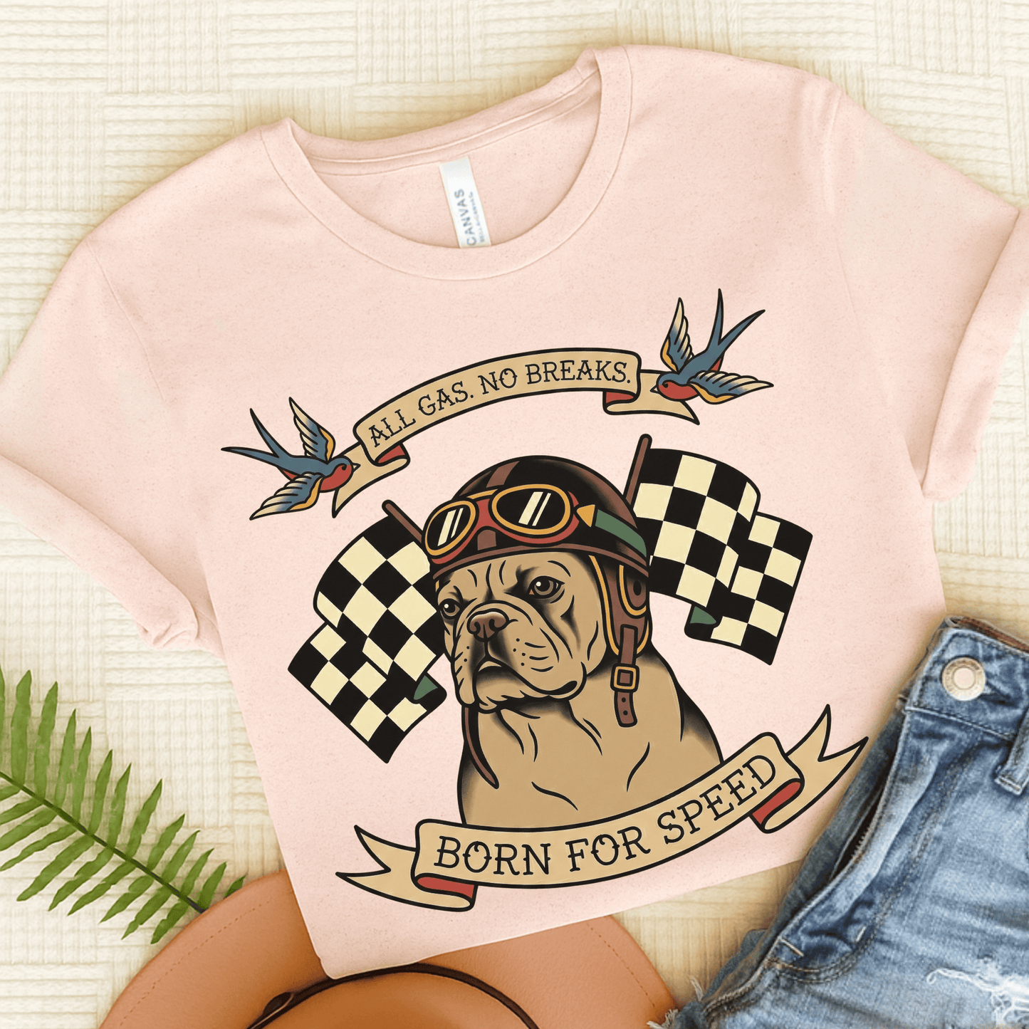 Fawn Frenchie Racing Speed Unisex Tshirt Soft Pink