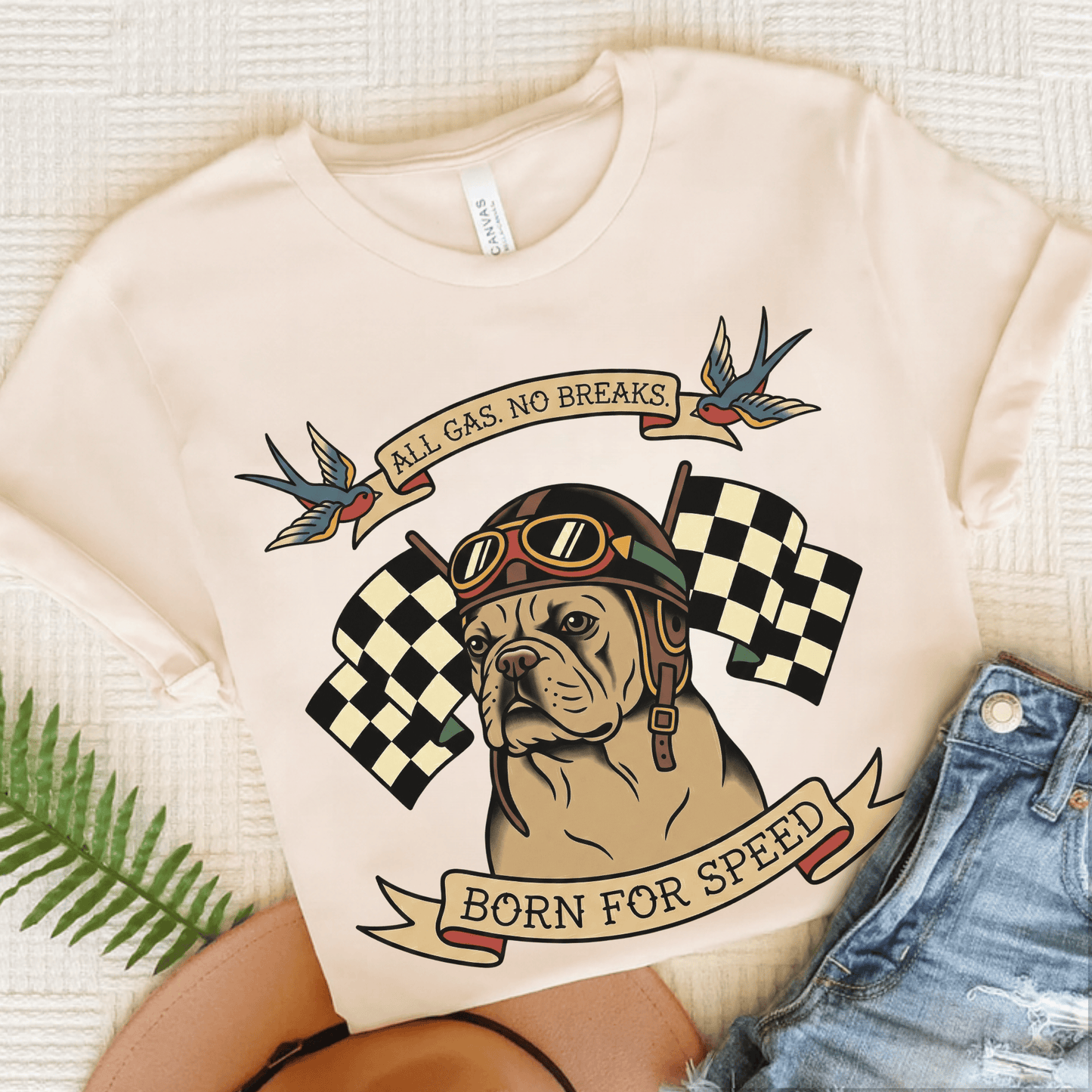 Fawn Frenchie Racing Speed Unisex Tshirt Natural