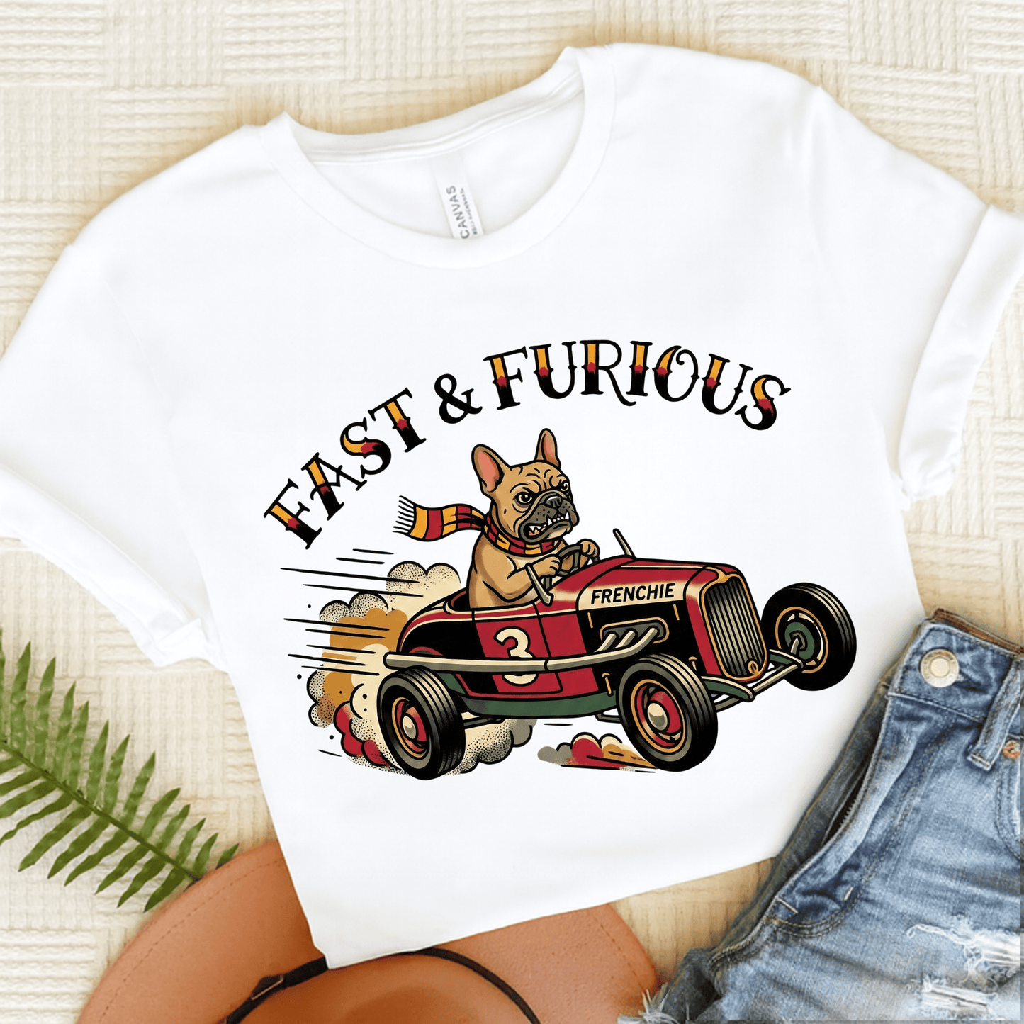Fawn French Car Racing Fast Unisex Tshirt White