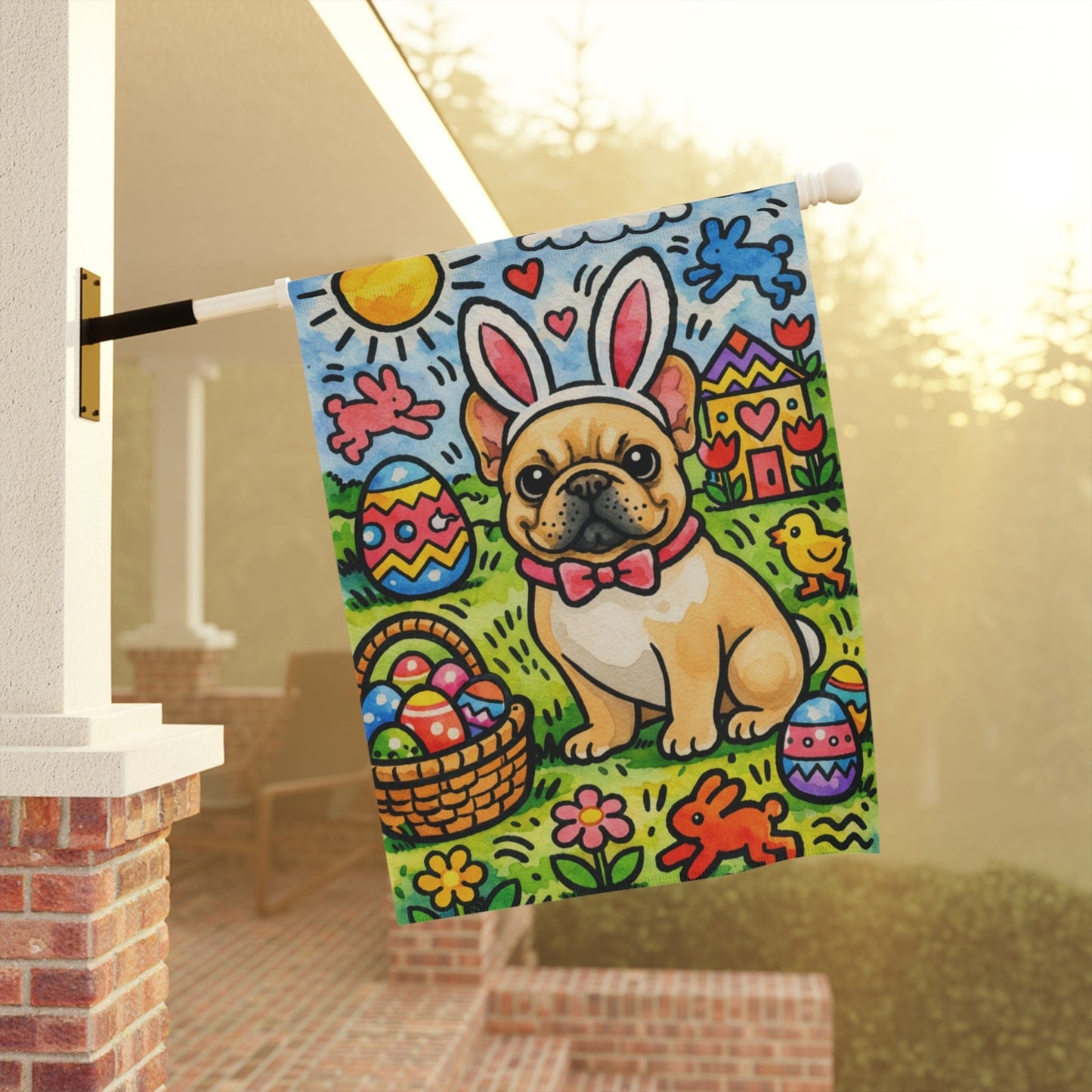 Fawn French Colorful Playful Easter Garden Flag