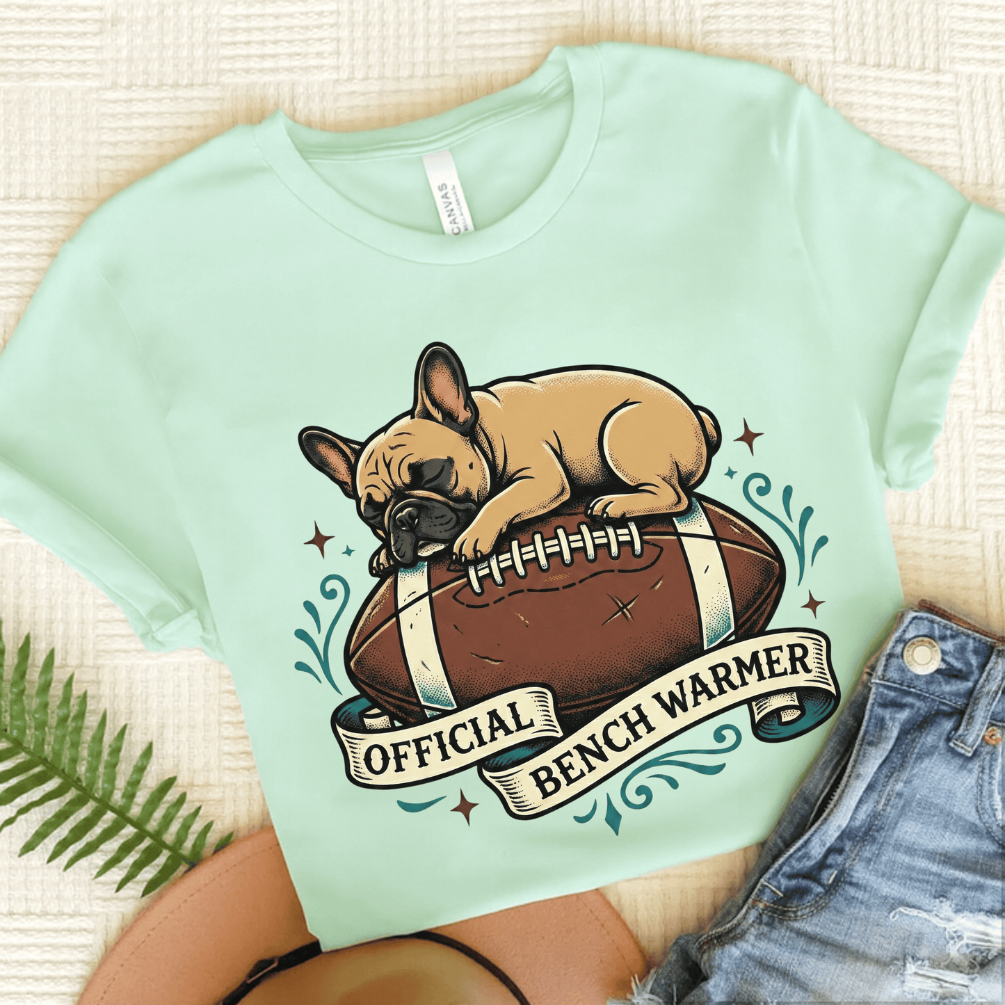 Fawn French Football Bench Warmer Unisex Tshirt Heather Mint