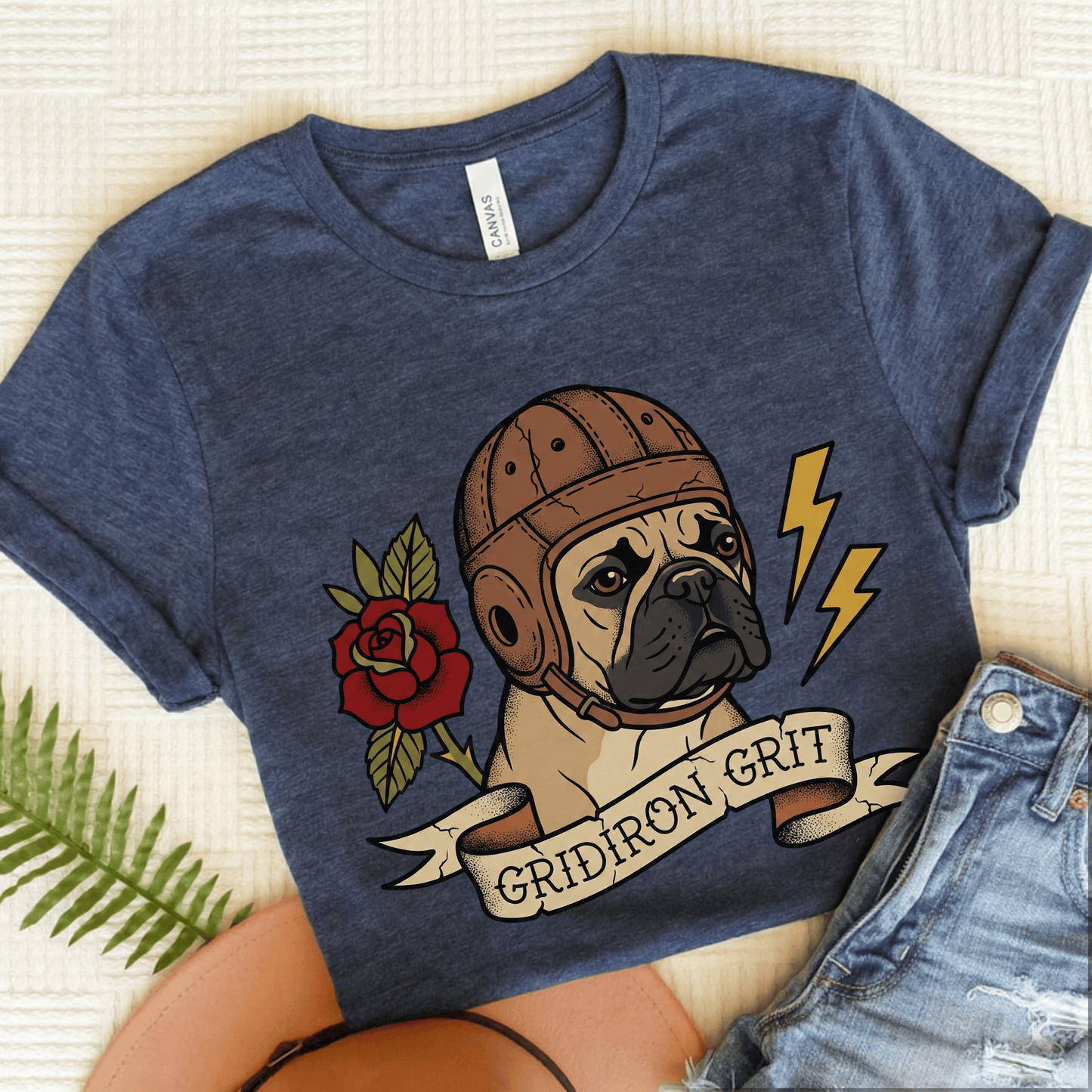 Fawn French Football Gridiron Unisex Tshirt Heather Navy