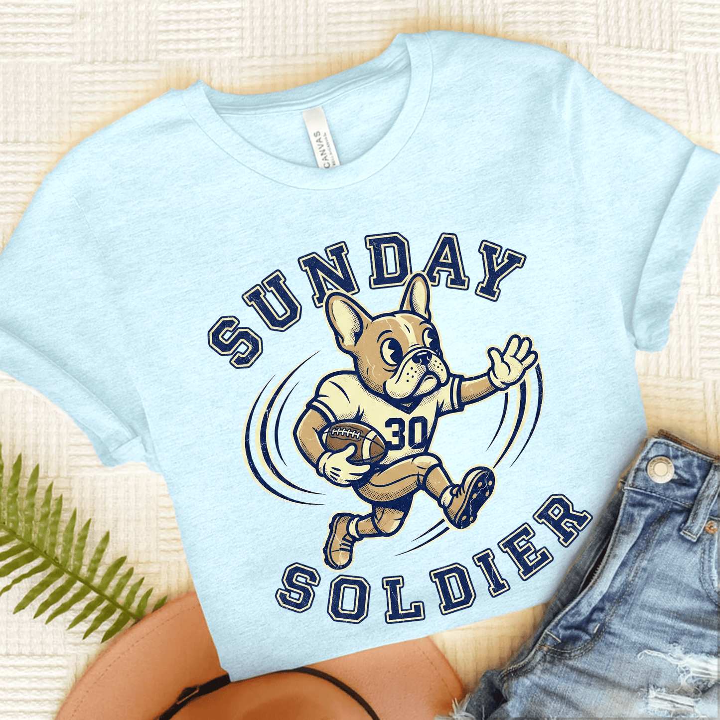 Fawn French Football Sunday Unisex Tshirt Heather Ice Blue
