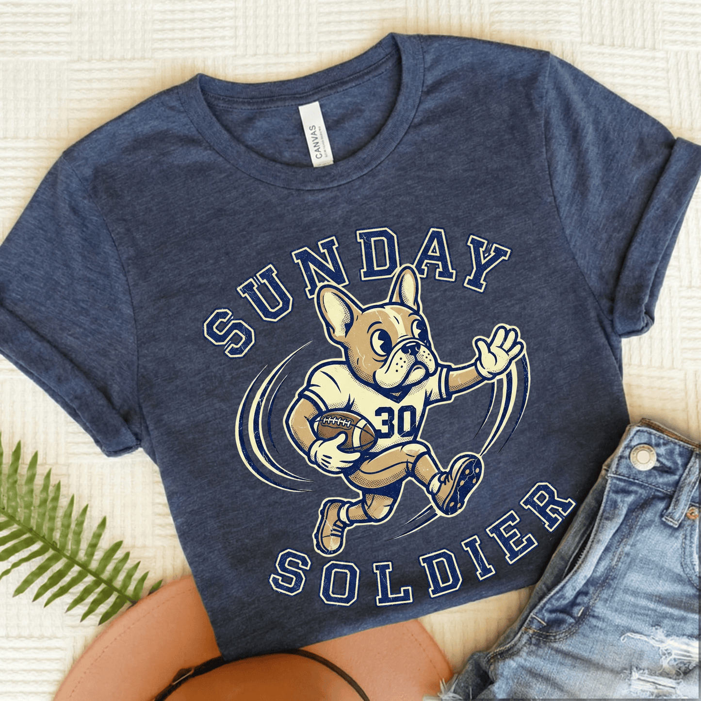 Fawn French Football Sunday Unisex Tshirt Heather Navy