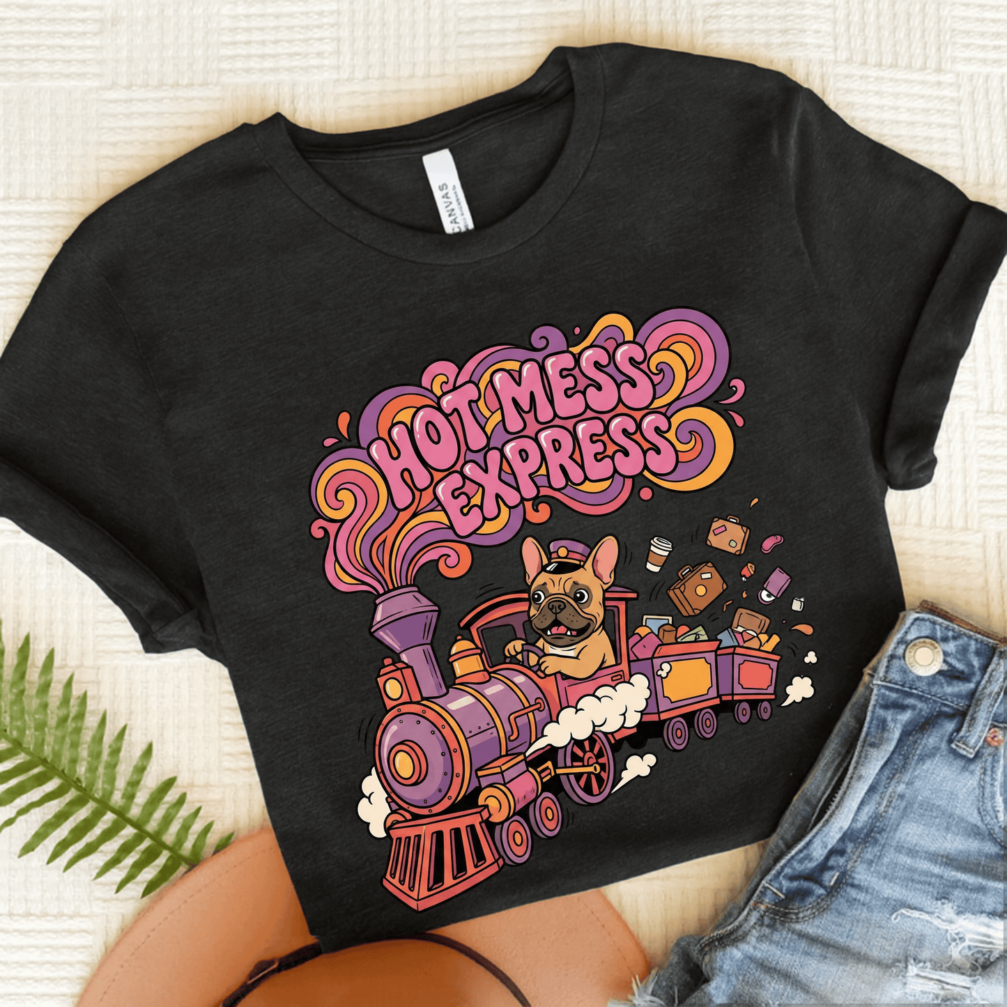 Fawn Frenchie Funny Hot Mess Unisex TShirt Dark Grey Heather