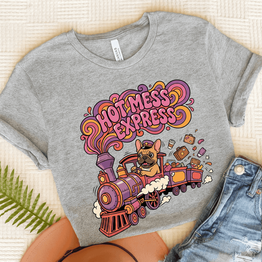 Fawn Frenchie Funny Hot Mess Unisex TShirt Athletic Heather