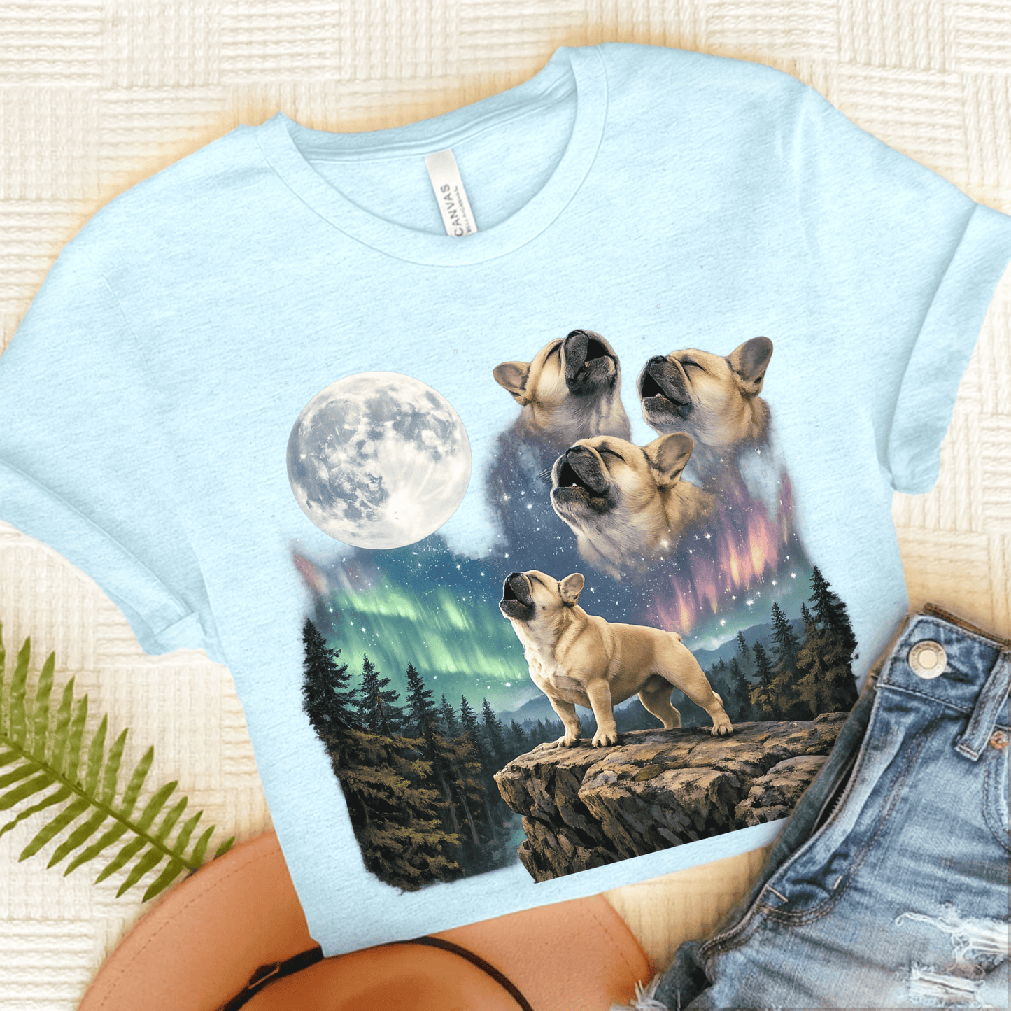 Fawn French Howling Galaxy Unisex TShirt Heather Ice Blue