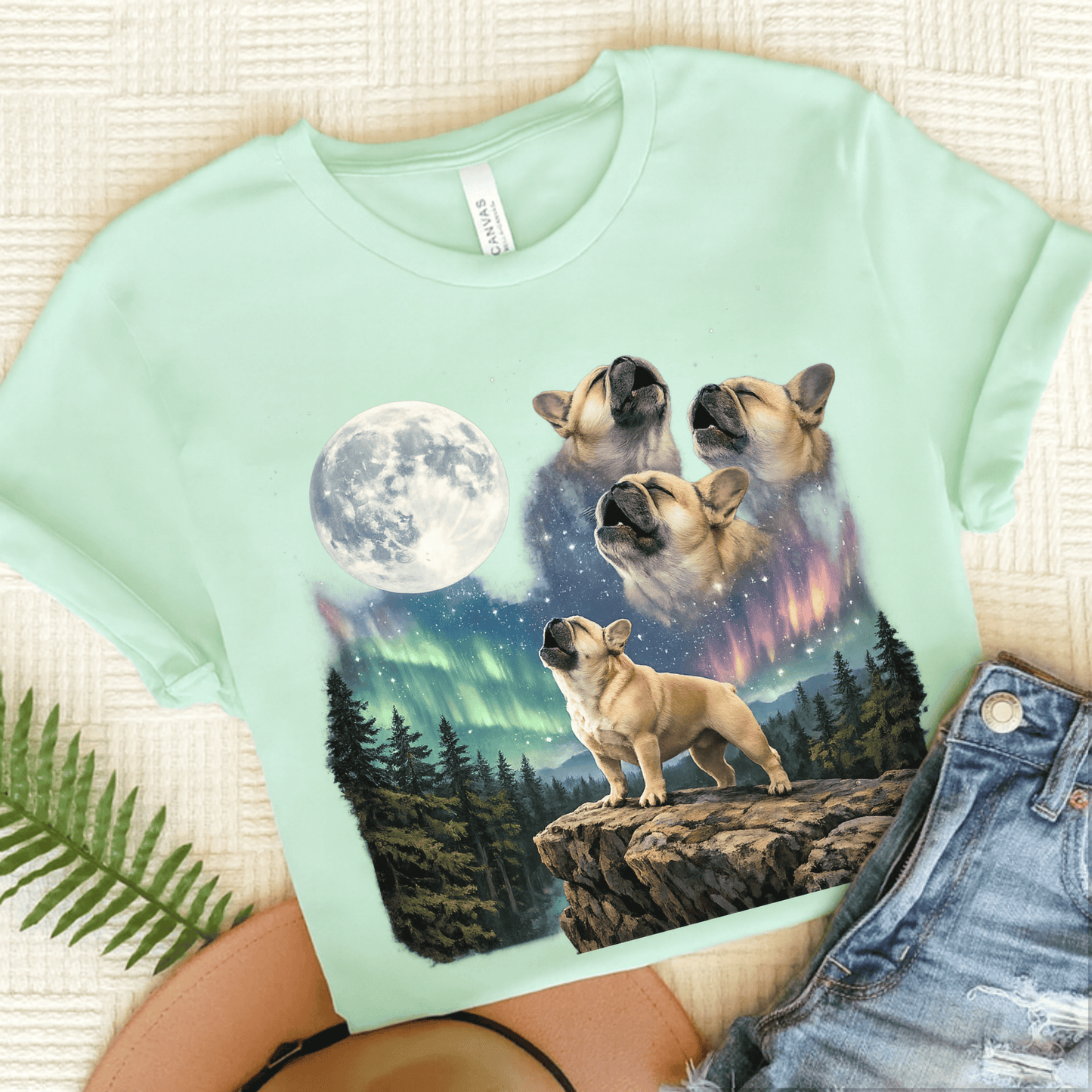 Fawn French Howling Galaxy Unisex TShirt Heather Mint