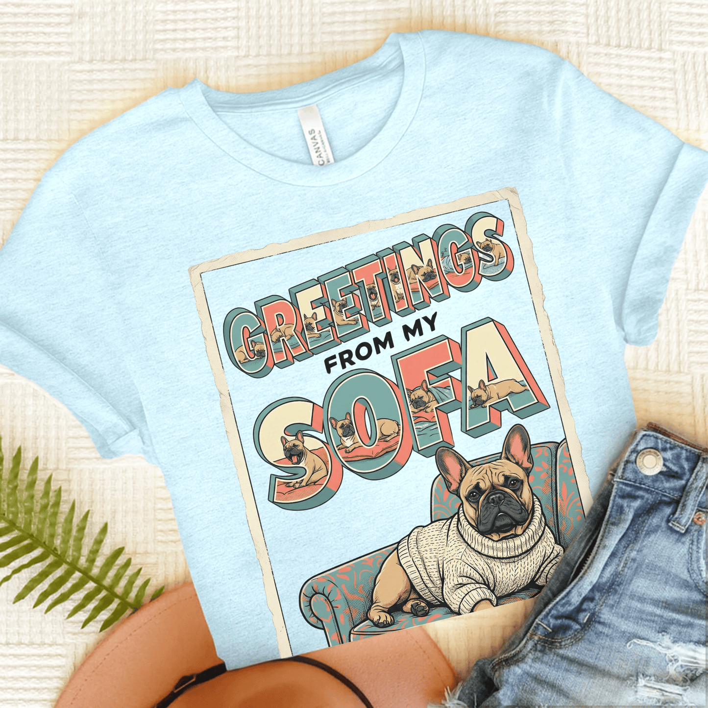 Fawn French Sofa Postcard Unisex TShirt Heather Ice Blue