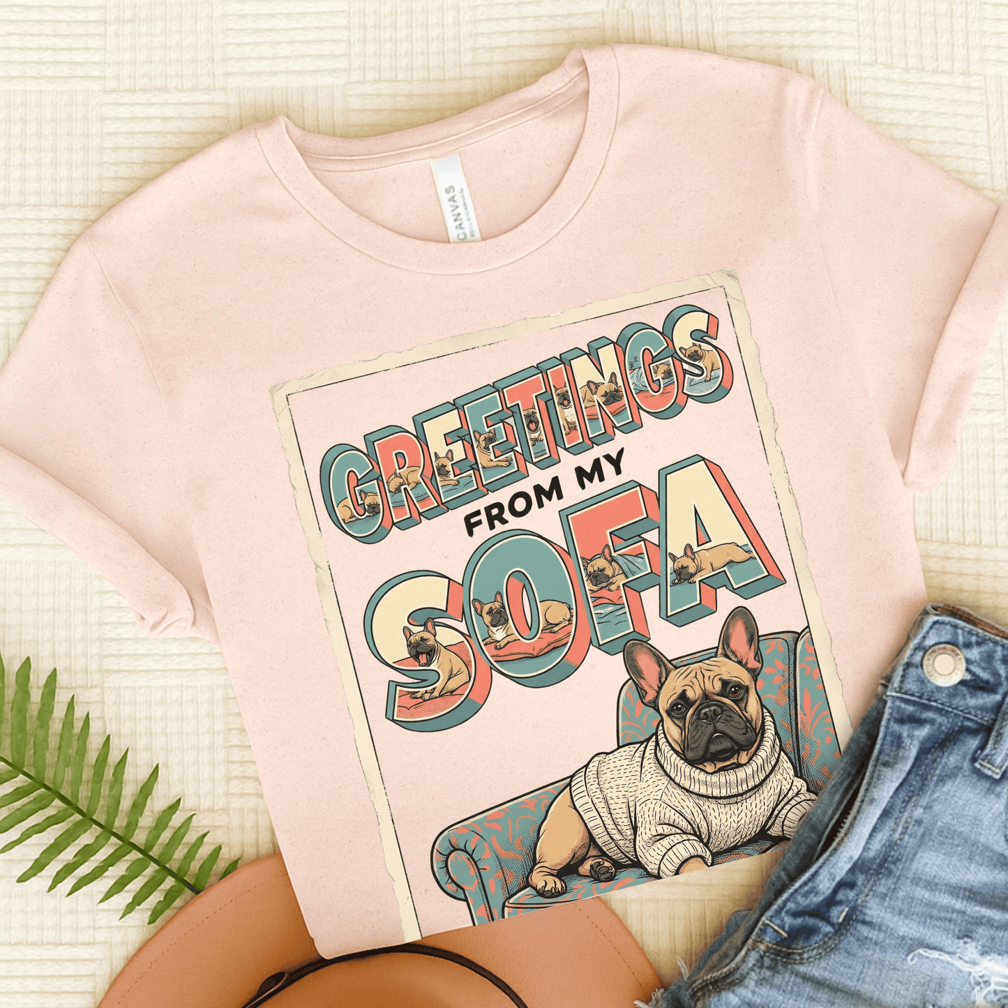 Fawn French Sofa Postcard Unisex TShirt Soft Pink