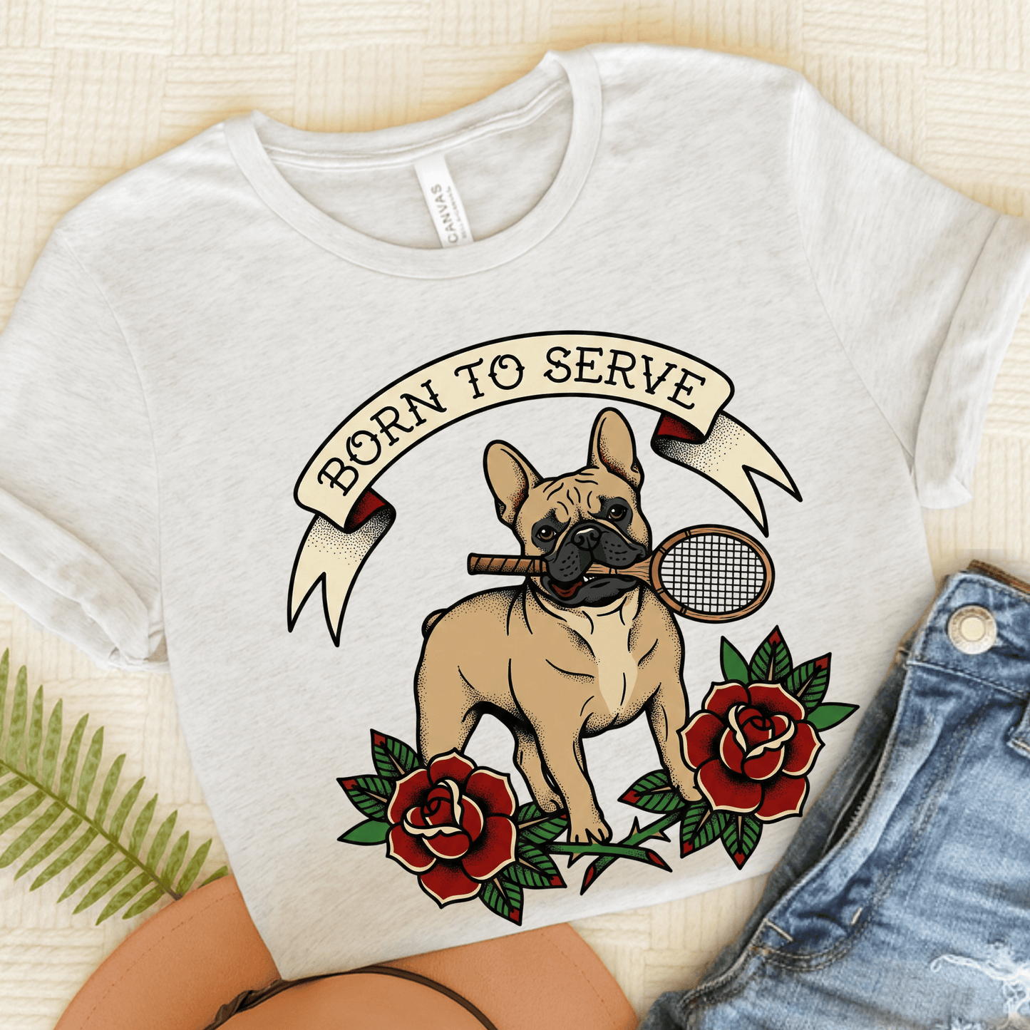 Fawn French Tennis Born to Serve Unisex Tshirt Ash