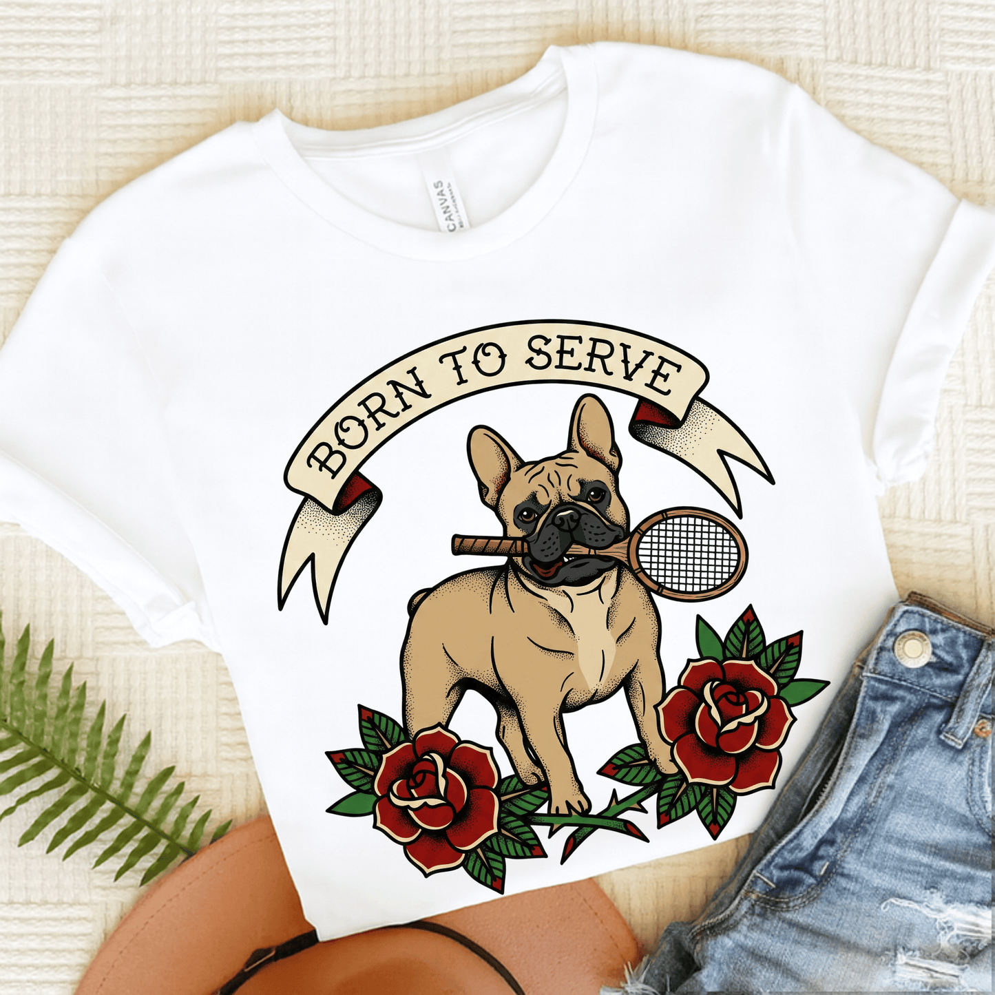 Fawn French Tennis Born to Serve Unisex Tshirt White