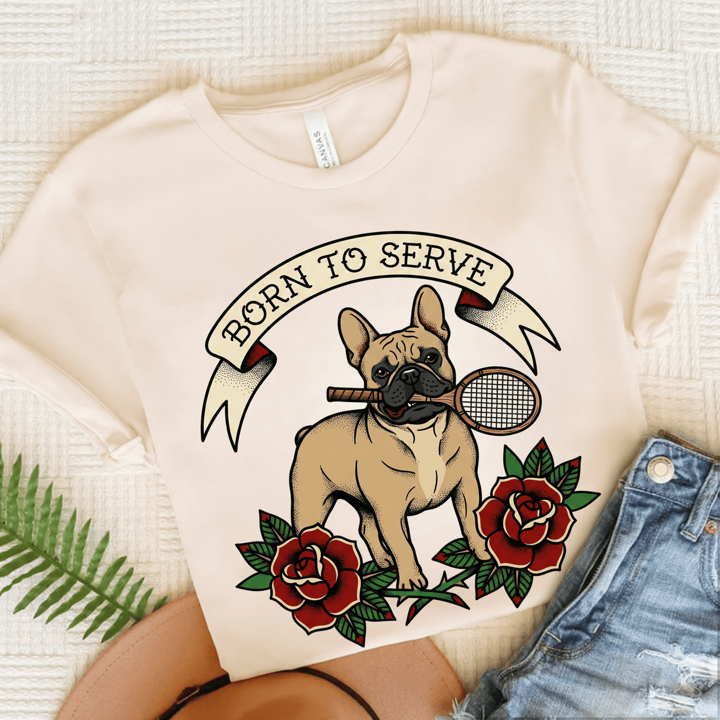 Fawn French Tennis Born to Serve Unisex Tshirt Natural