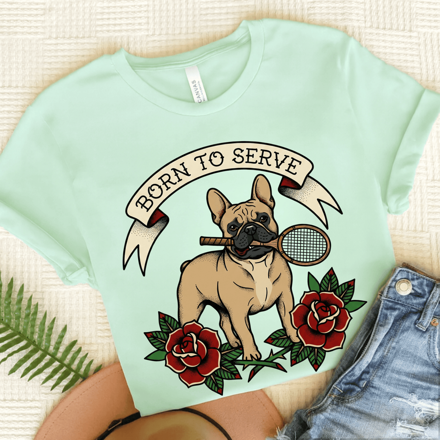 Fawn French Tennis Born to Serve Unisex Tshirt Heather Mint