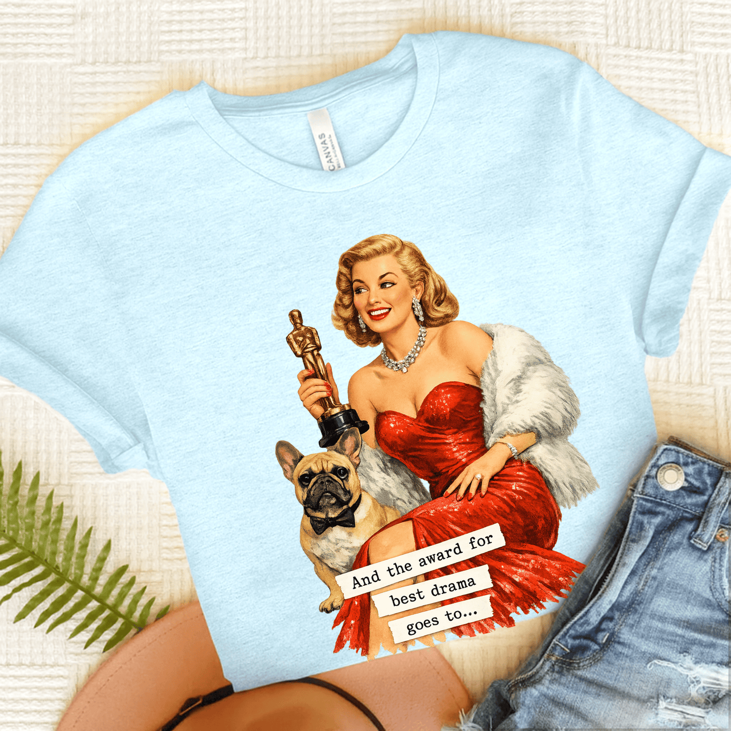 Fawn Frenchie Award for Best Drama Unisex TShirt Heather Ice Blue
