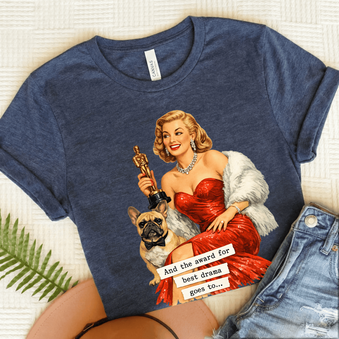 Fawn Frenchie Award for Best Drama Unisex TShirt Heather Navy