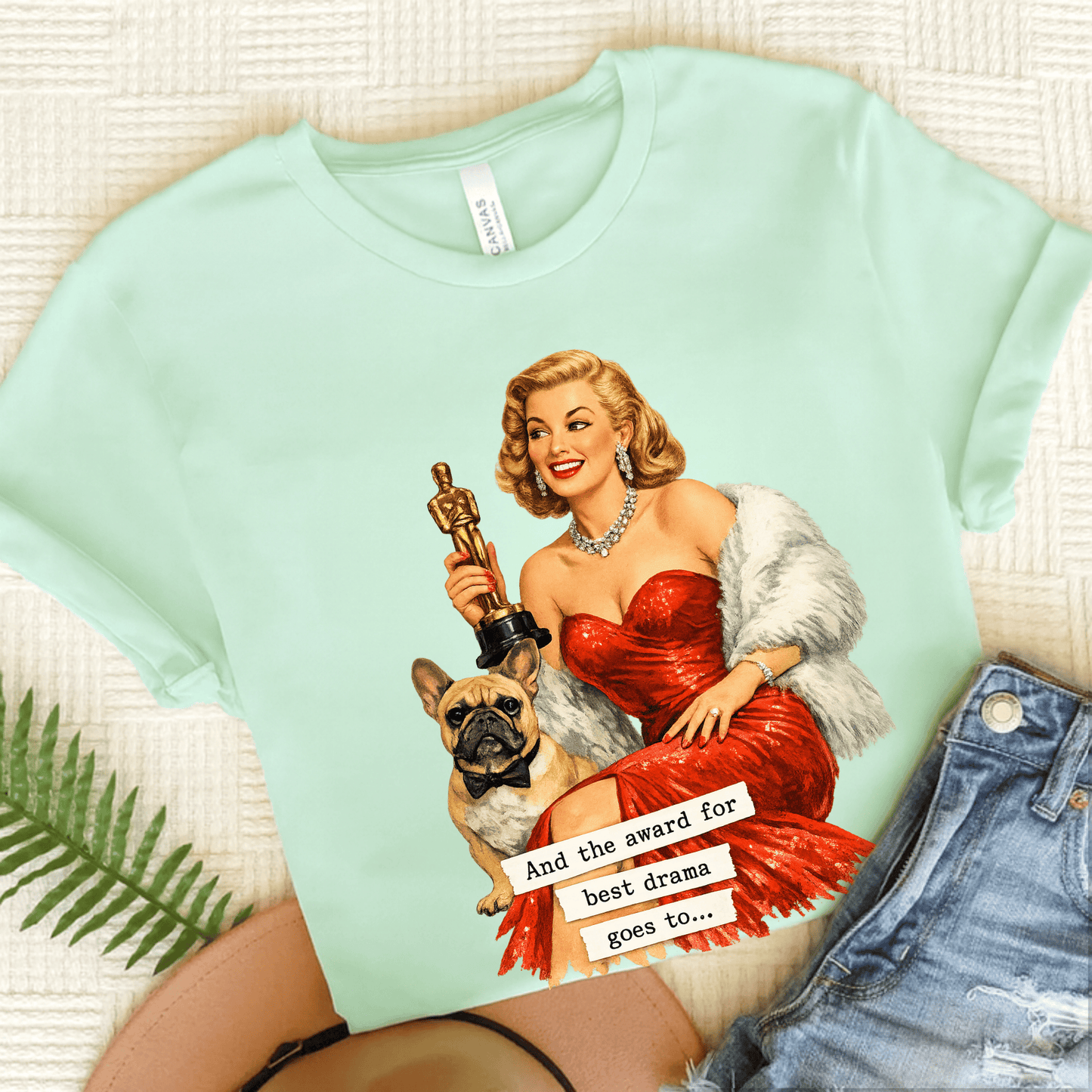 Fawn Frenchie Award for Best Drama Unisex TShirt Heather Mint