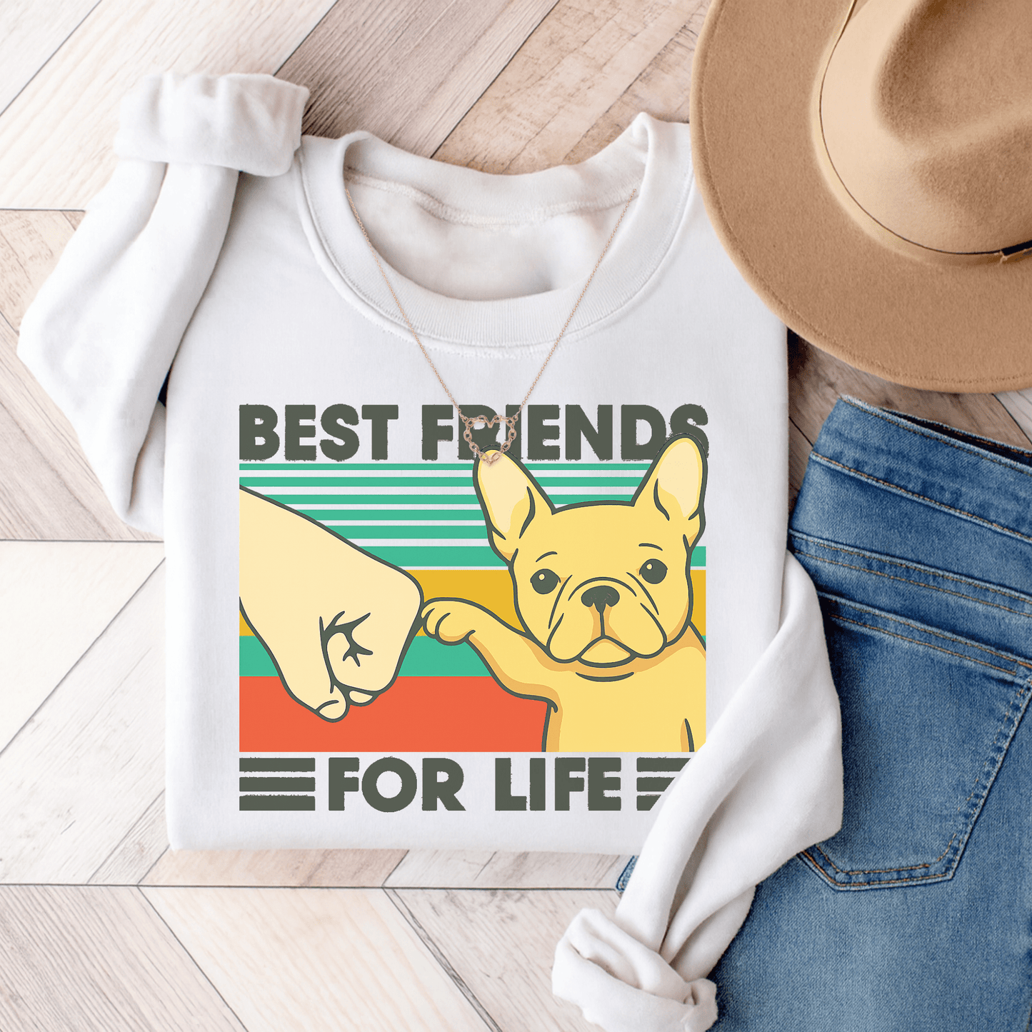 Fawn Frenchie Besties Sweatshirt White